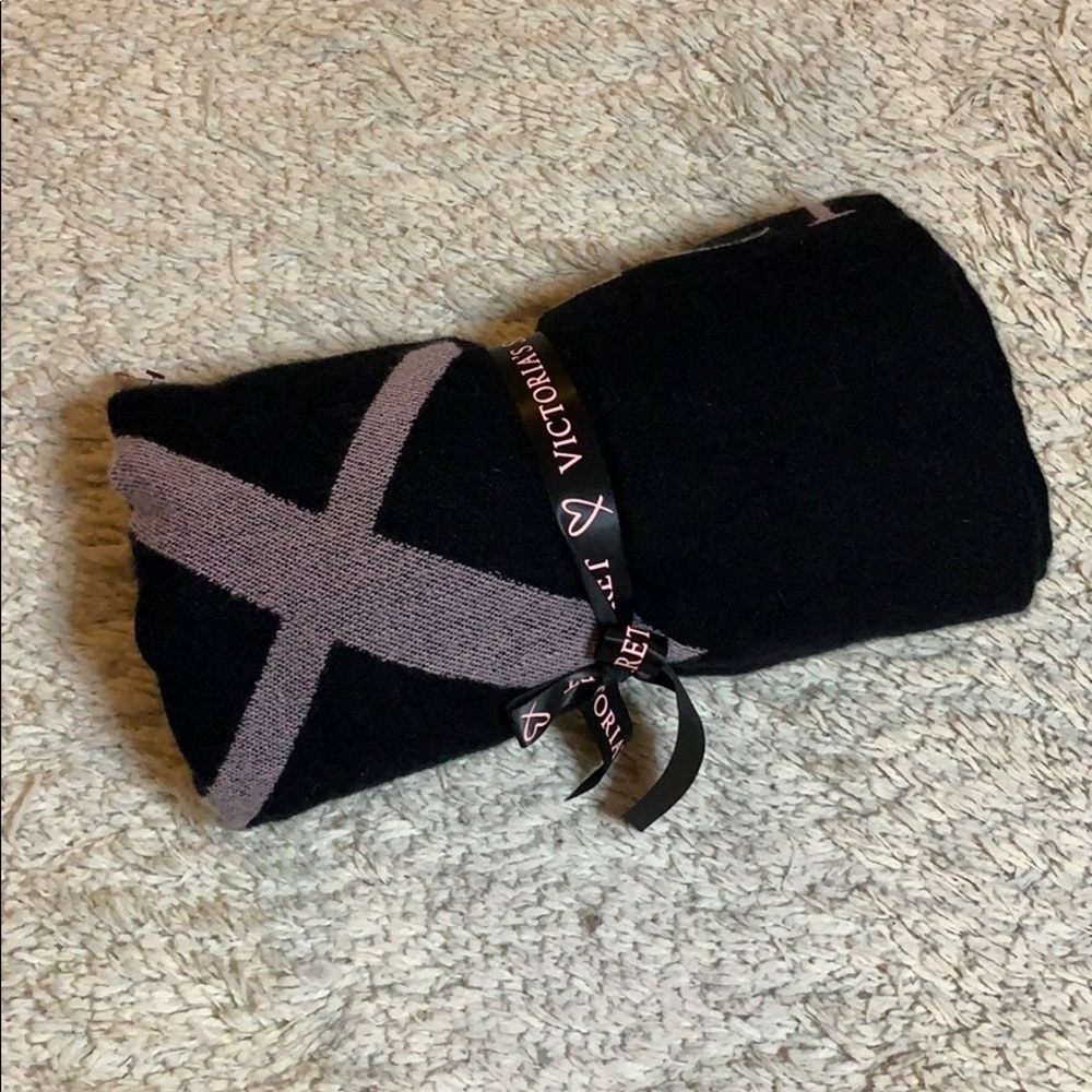 Victoria Secret Black and Pink  Logo Blanket